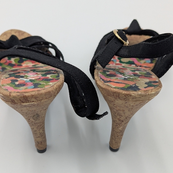 Fioni Black Bow Cork Sandals Heels Pin-Up Core Rockabilly Retro Summer 5.5W - Picture 11 of 11